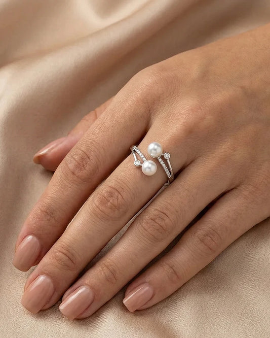 Double Pearl Ring in 92.5 Silver