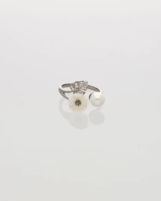 Sylva Pearl Floral Leaf Ring in 92.5 Silver