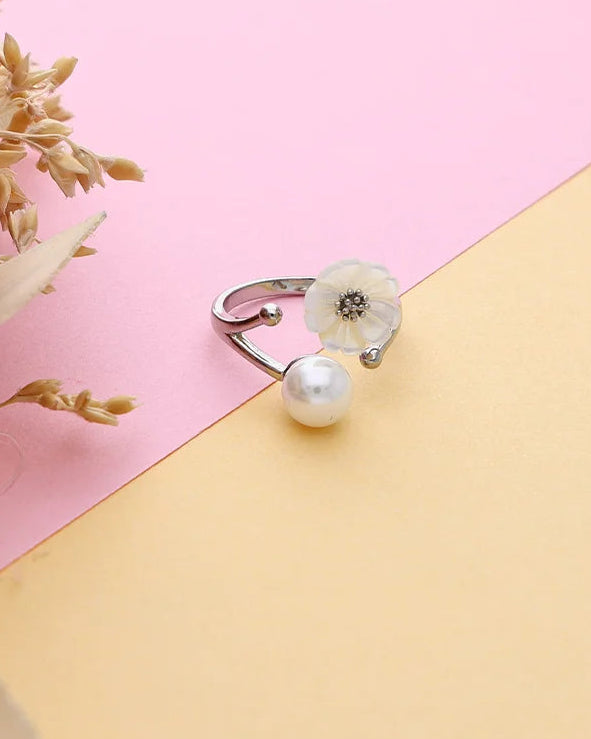 Blossia Pearl Floral Ring in 92.5 Silver