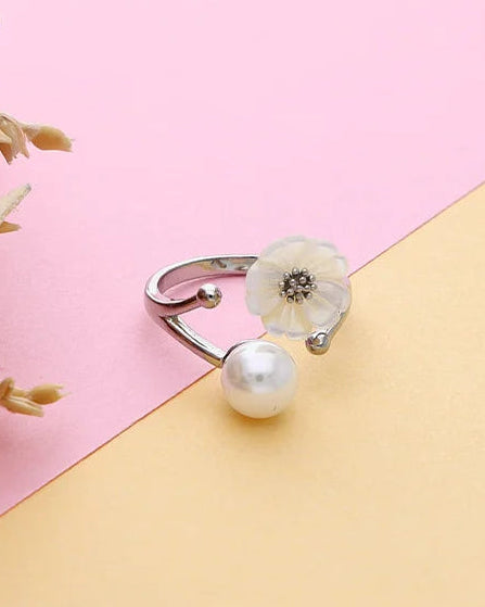 Blossia Pearl Floral Ring in 92.5 Silver