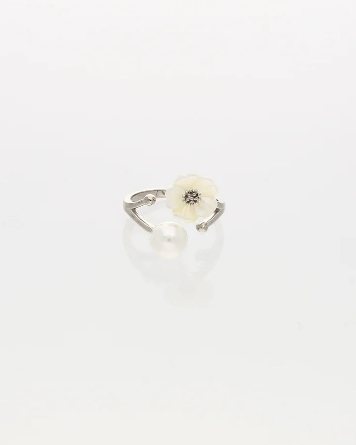 Blossia Pearl Floral Ring in 92.5 Silver