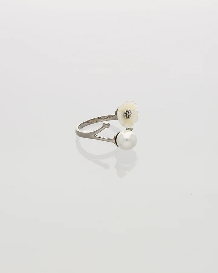 Blossia Pearl Floral Ring in 92.5 Silver