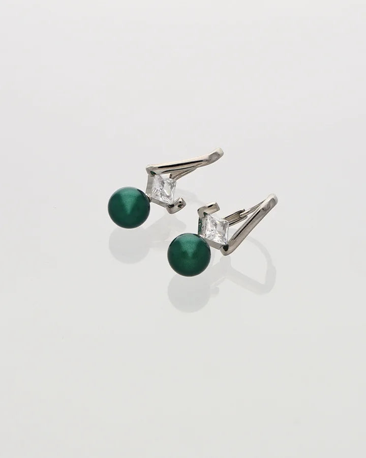 Noira Dark Green Loop Drops in 92.5 silver