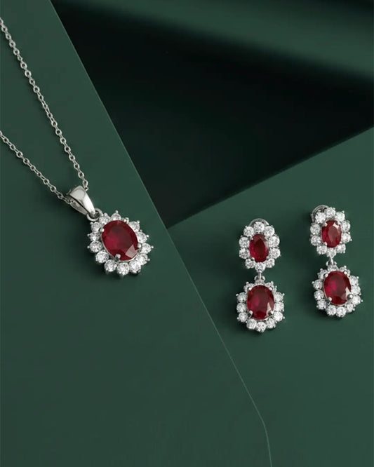 Ruby Drop Set in 92.5 Silver