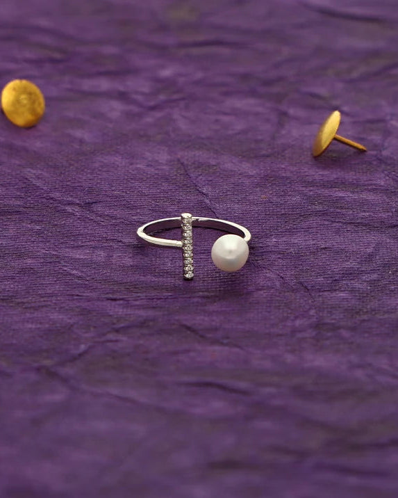 Elegant Adjustable Pearl Ring  in 92.5 Silver